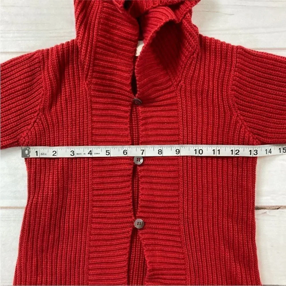 Tea Collection Kids Red Hooded Long Sleeve Button Up Knit Sweater